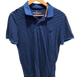 American Eagle Outfitters Blue Polo Shirt with Stripes men’s medium